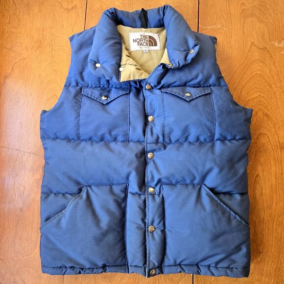 Vintage 80s The North Face Brown Label Puffer Down Rip Stop Vest Blue Size M USA - Picture 1 of 11